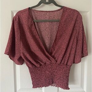 Gently Worn - V-neck Pink Cropped Top with Rouching